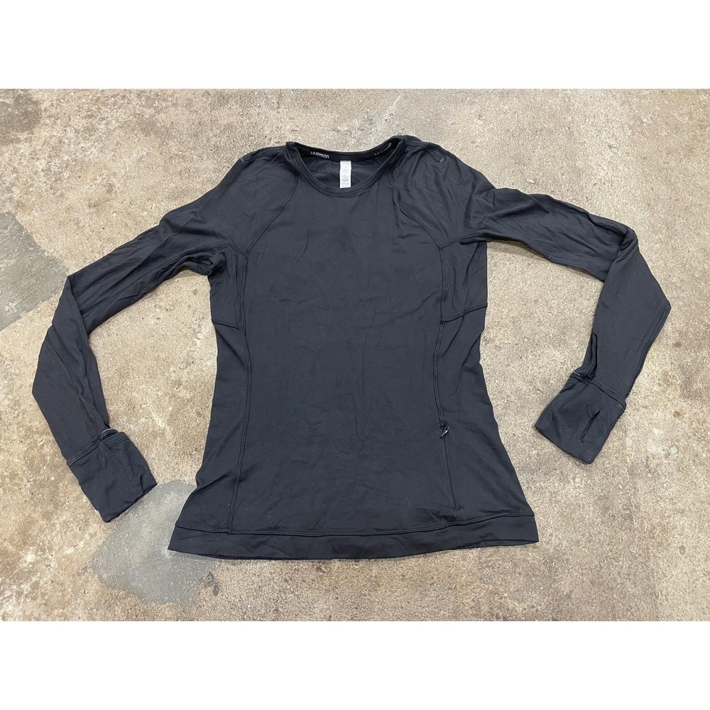 Lululemon Long Sleeve Shirt Womens 6 Black Running Thumbholes Pocket‎ LW3FJUS